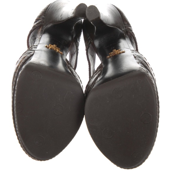 Prada Brown Leather Peep Toe Pumps - Picture 5 of 5